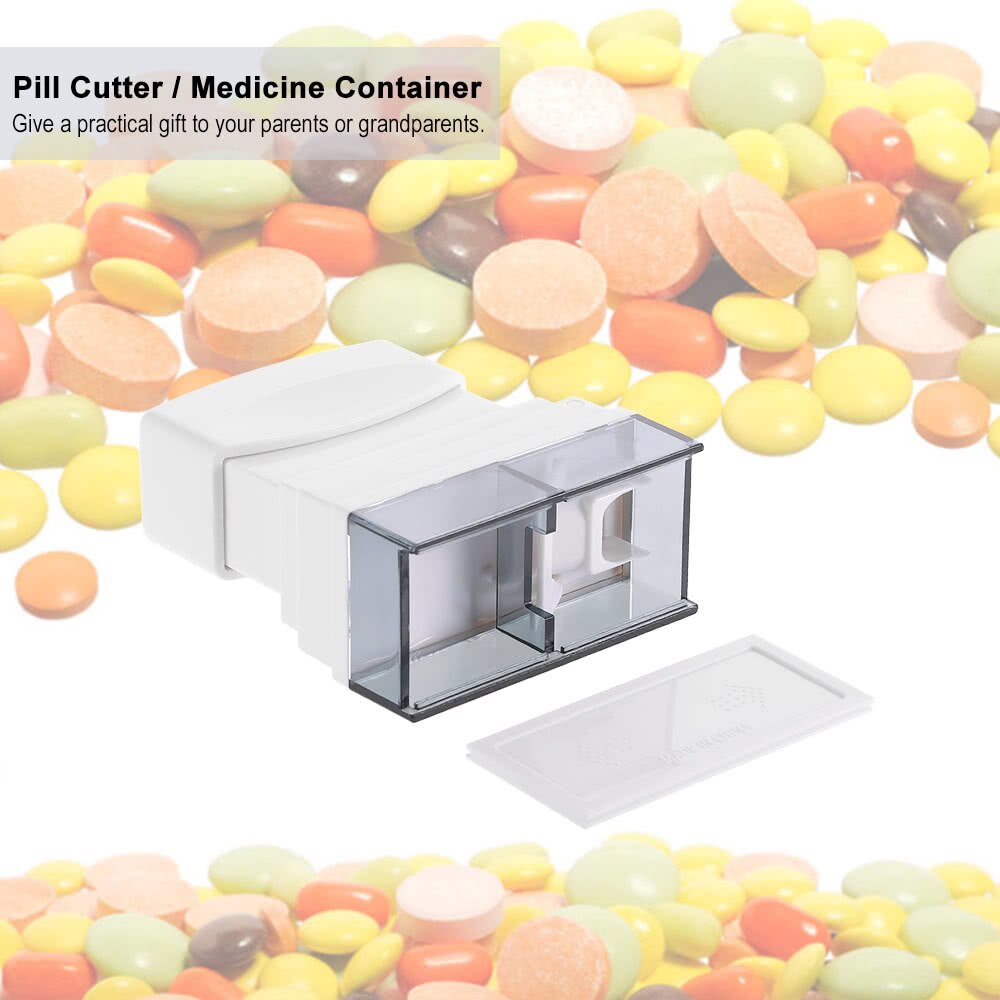 Pill Cutter Spliter Medication Tablet Divider Medicine Container Organizer Storage Box