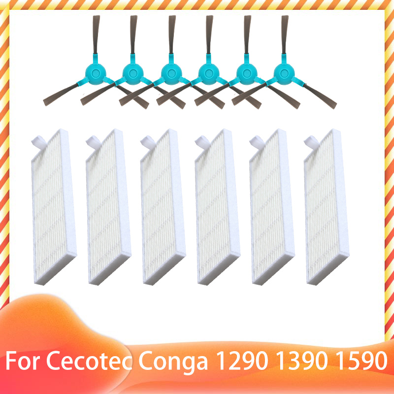 Compatible con Cecotec Conga 1290 1390 1590, accesorios, rodillo, Cepillo Lateral principal, filtro Hepa, fregona, repuestos: Amarillo claro