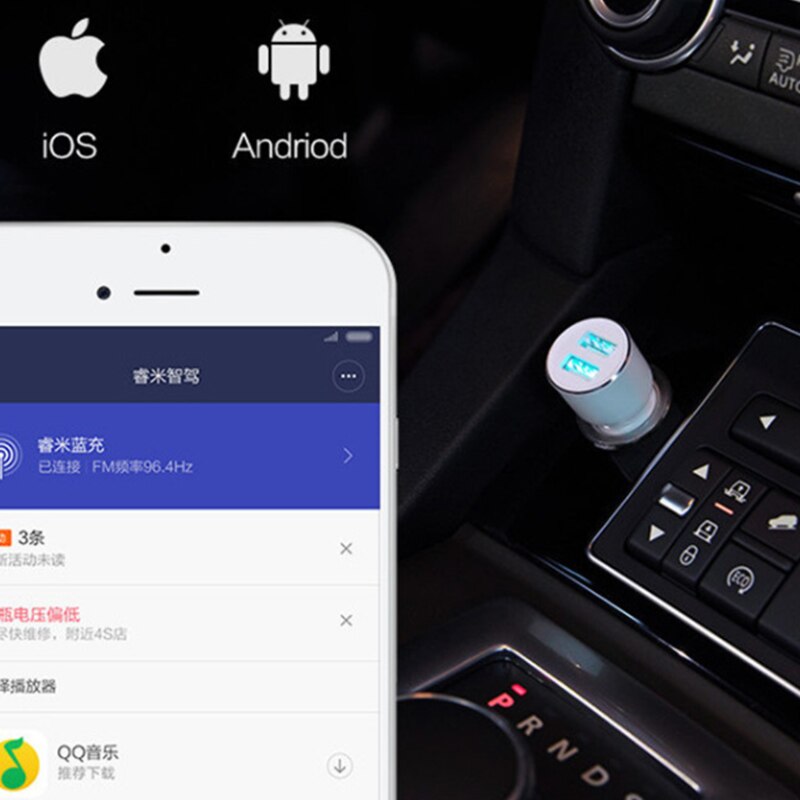 Roidmi 3s carregador de carro original, 100%, bluetooth, music player 5v 3.4a, fm, smart app para iphone e android controle inteligente mp3 player,