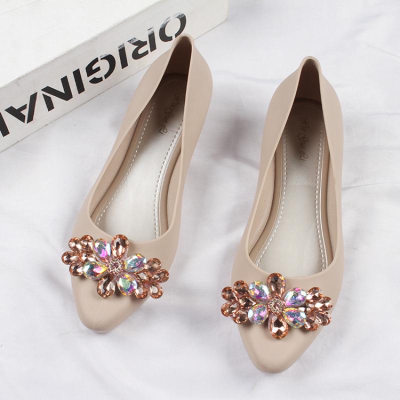 Rhinestone Flower Plastic Shoes for Women Thick Heel Waterproof Rainboots Shoes Pvc Jelly Shoes Womens for Rain