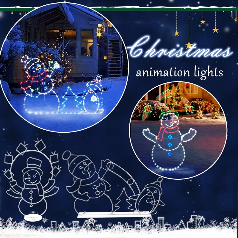 Christmas Fun Animated Snowball Fight Light String Outdoor Garden Snow Glowing Decorative Frame Winter Christmas Decor