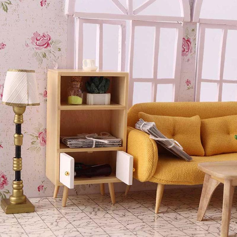 Houten poppenhuis miniatuur boekenkast tijdschrift nep speelgoed plank speel woonkamer rek accessoires poppenhuis meubels  u8 f 3