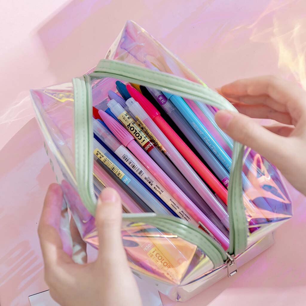 Transparent Large Capacity Pencil Case Big pencil bag kawaii Makeup Bag Stationery Storage Clear Pencil Pouch Makeup Storage Bag