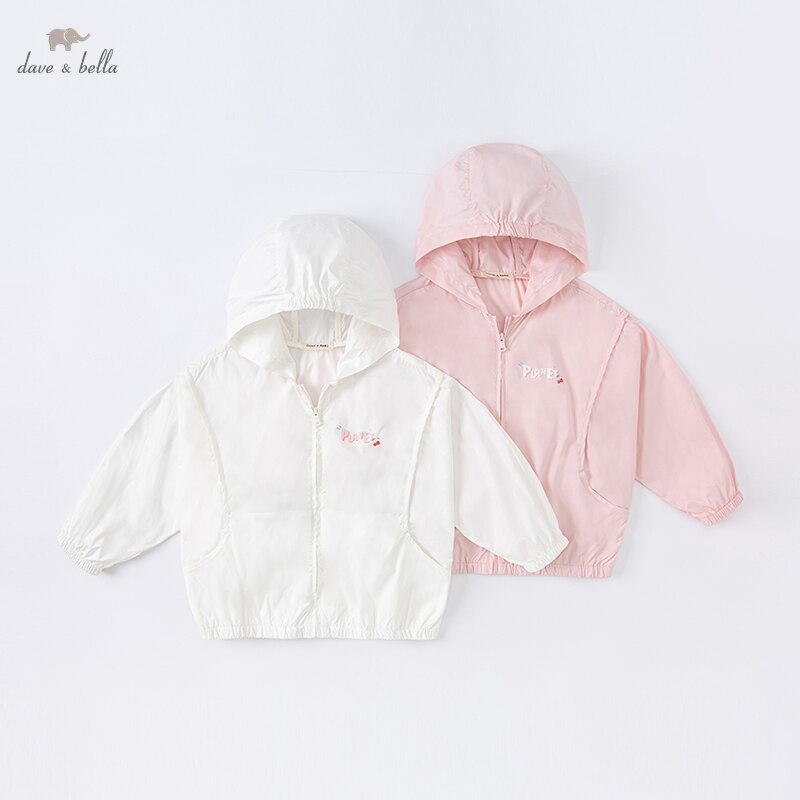 DK2221350 Dave Bella Zomer Kids Meisjes Solid Zipper Zakken Casual Jas Kinderen Leuke Tops Bovenkleding