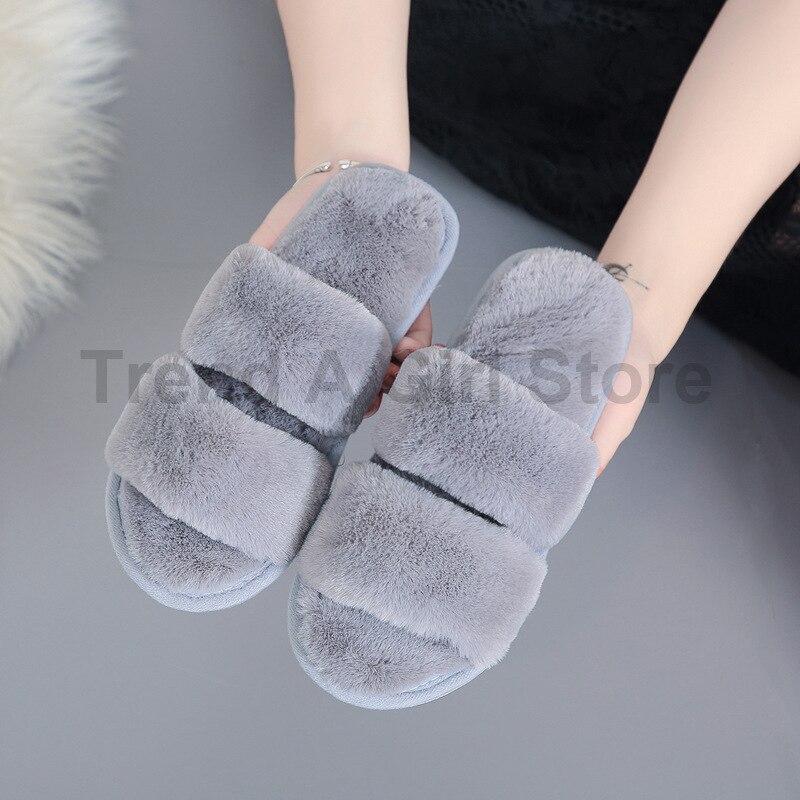 Femmes moelleux hiver pantoufles solide croix en peluche bout ouvert diapositives doux plat femme chaussures fausse fourrure pantoufle maison chaussures