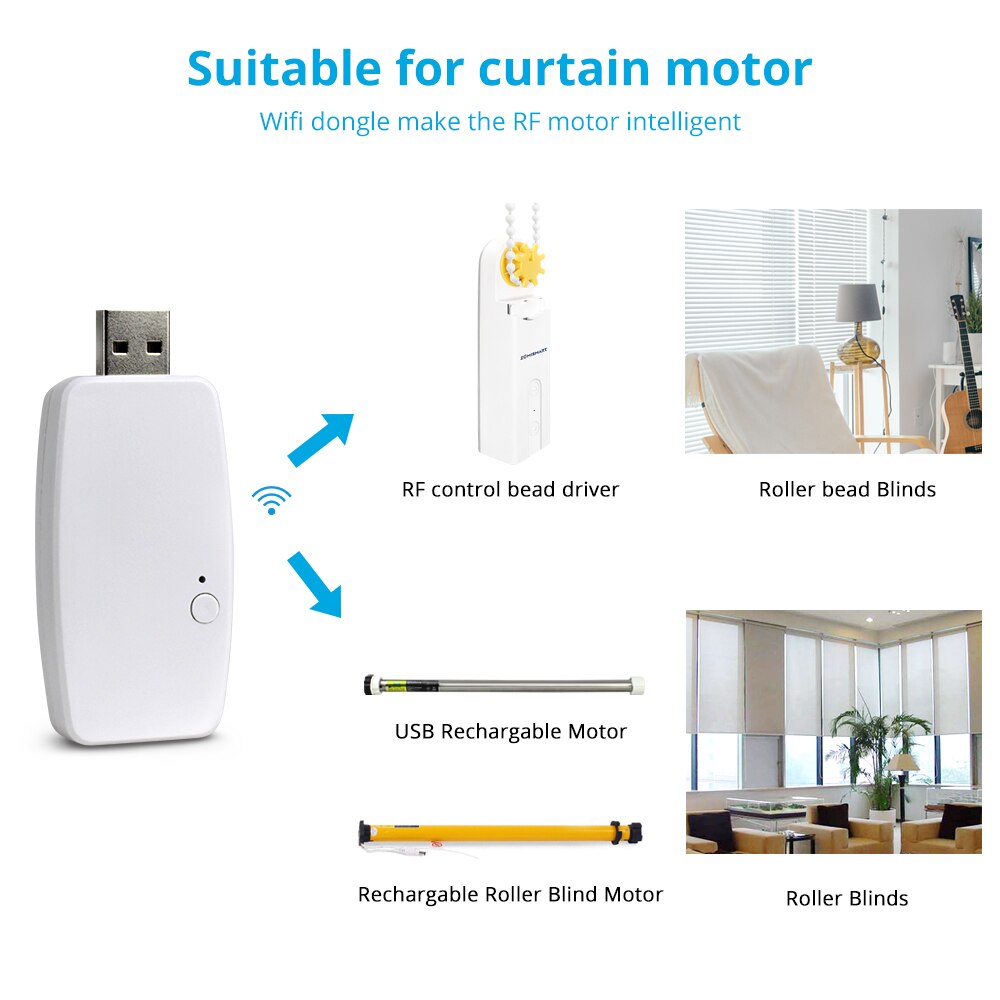 Zemismart Tuya Wifi USB Dongle For Am15 RF Roller Shade Motor App Control Mini Smart Curtain Motor
