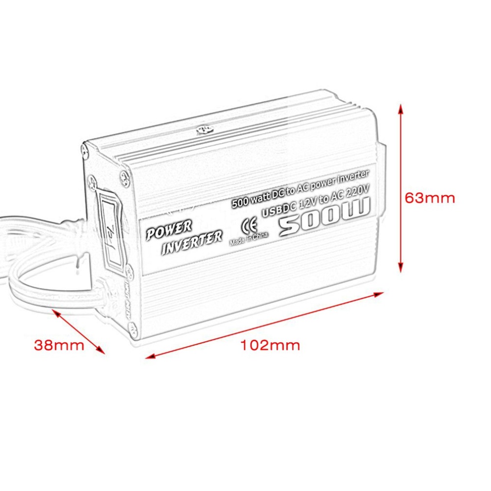 500W DC naar AC Power Converter DC 12V naar 110V 220V AC Auto Omvormer Automatische Transformator met Dual USB Auto Adapter