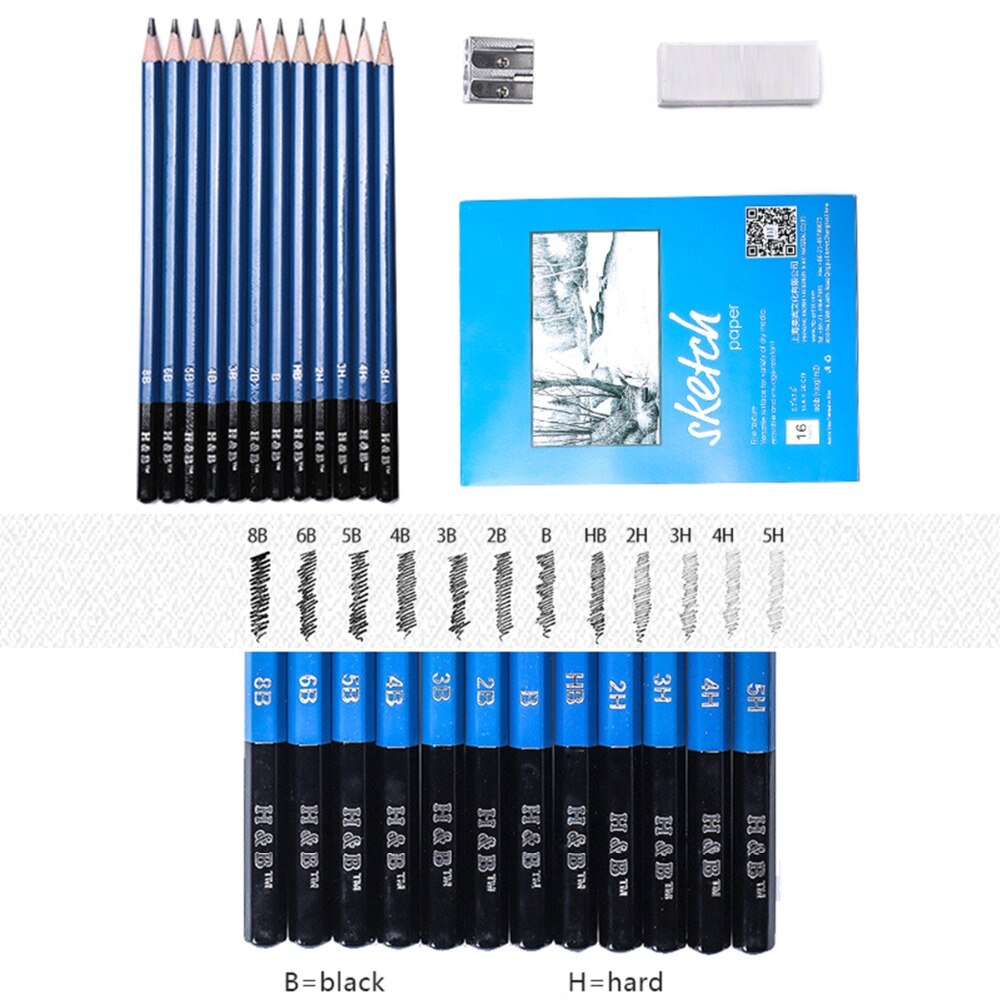 Art Pencil Set 16pcs Set Drawing Pencils Set Sketch Kit With Sketch Paper Sharpener Eraser Zippered Carry Case