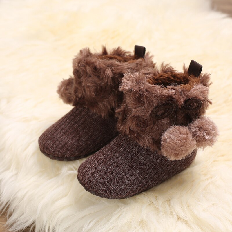 Toddler Baby Warm Winter First Walker Knitting Pompom Boots Solid Prewalker Anti-Slip Cotton Boots Children Crawling Shoes