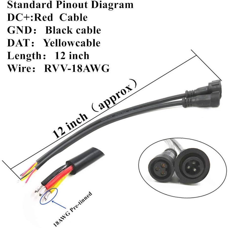 10 Paar 3-polige Pigtail-Anschlüsse Für LED-Pixel-Lichter – Wasserdicht, 30 Cm Lang, 13,5 Mm Durchmesser, Schwarz