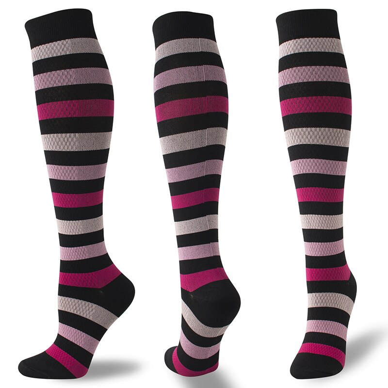 Stock de compresión para hombre y mujer de Mulaya, soporte para piernas, varices elásticas, rodilleras, dibujos a rayas, deporte de alta elasticidad: Black / S M