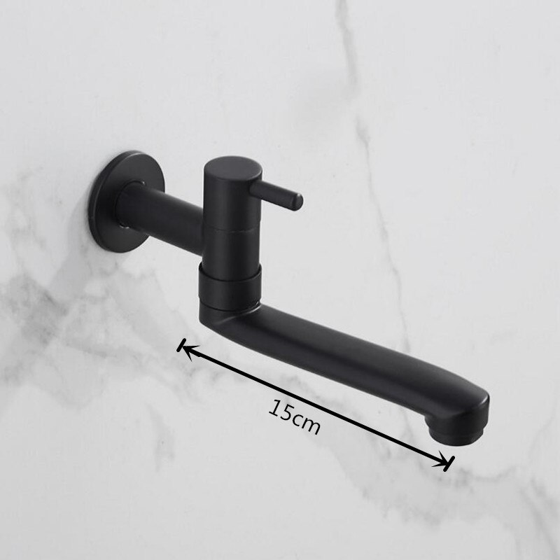 Mop Slot Tap Black Brass Single Hole Hidden Wall Mounted Lengthen Rotary Basin Faucet For Balcony Garden Outdoor Single Cold Tap: 15cm
