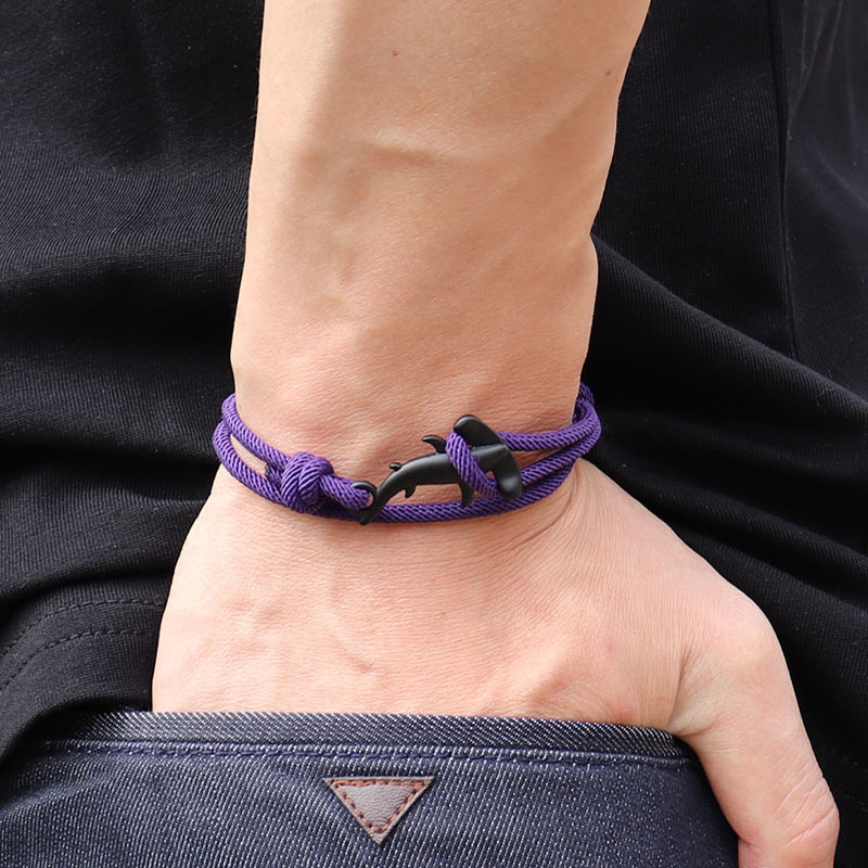 Mężczyźni bransoletka lina podwójna warstwa regulowany urok Braslet lato biżuteria plażowa Shark Braclet czerwony biały ciąg Brazalete Unisex