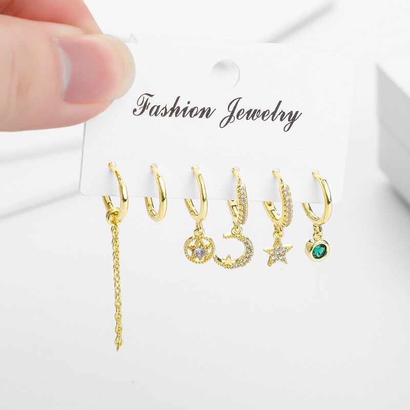 Nouvelle mignon étoile et lune petit cerceau boucles d'oreilles ensemble dames luxe or ensembles boucles d'oreilles pour femmes filles bijoux de mariage: Default Title