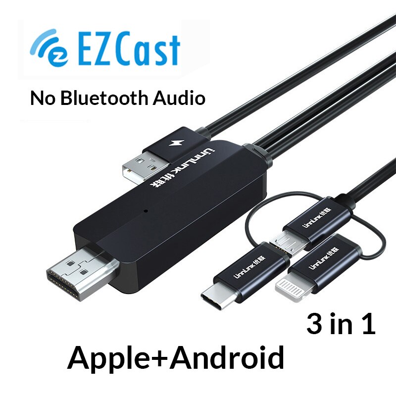 Unnlink USB to HDMI-compatible Mirror Cast Convert Cable with Audio MHL for iPhone iPad Lighting Android Phone Mi Micro USB: EZCast