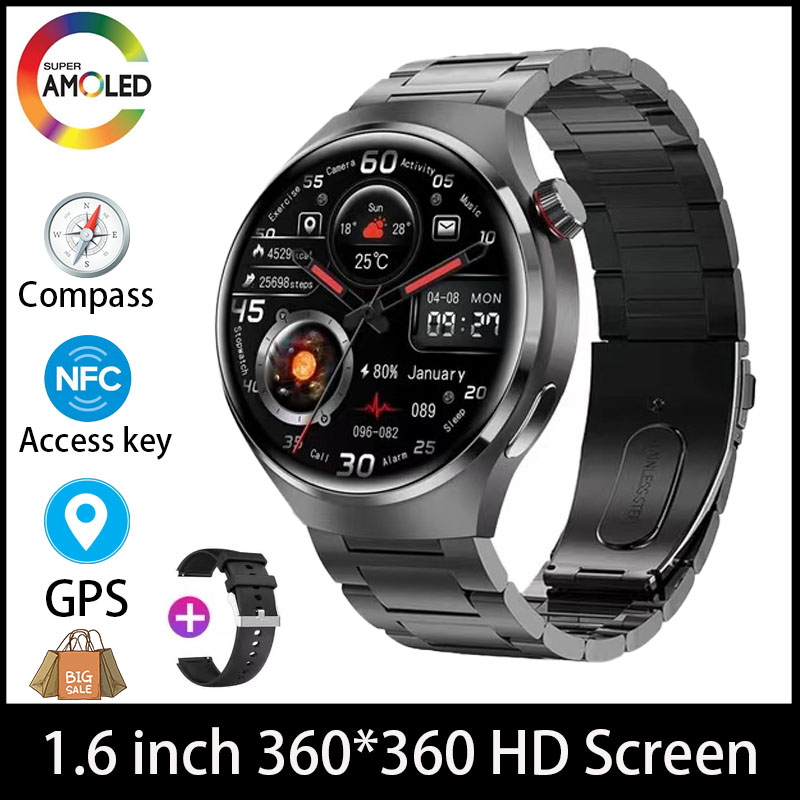 Android ios relógio 4pro gps nfc relógio inteligente masculino 1.6 "tela amoled freqüência cardíaca bluetooth chamada ip68 à prova dip68 água homem senhora smartwatch: Azul
