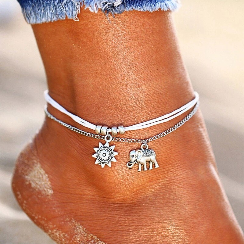 Women's Vintage Heart Flower Barefoot Sandals Beach Anklet Tassel Chain Foot Jewelry Bracelet on Leg Bracelet Ankle Jewelry: Rose Gold Color