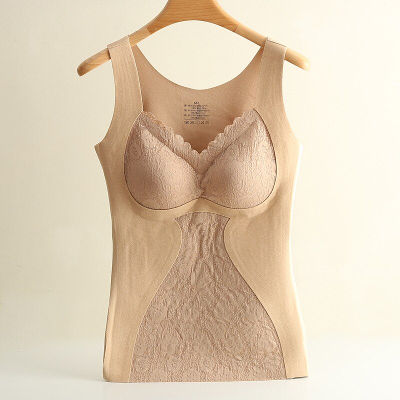 Thermal Underwear Women Fall/winter Wear With Chest Pad Lace Wide-shoulder Vest &amp; Polyester Fiber Velvet Heating &amp; Warm Vest: E / M I L