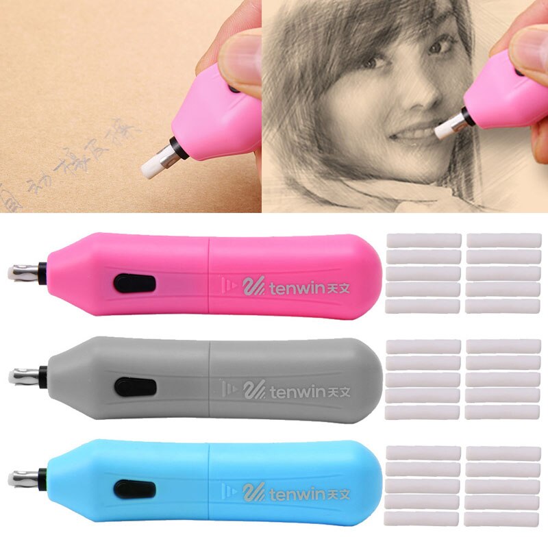 Kit de gomme électrique pratique 1 pièce | Automatique à piles pour crayon esquisse avec 10 recharges C26