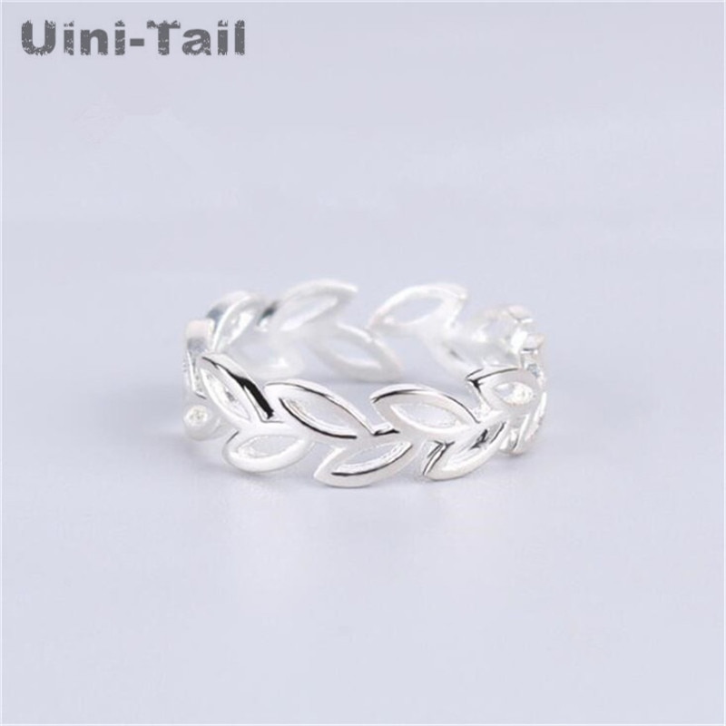 Uini-Tail 925 Sterling Zilveren Mode Eenvoudige Opengewerkte Leaf Opening Ring Mode Trend Fabriek Direct verkoop