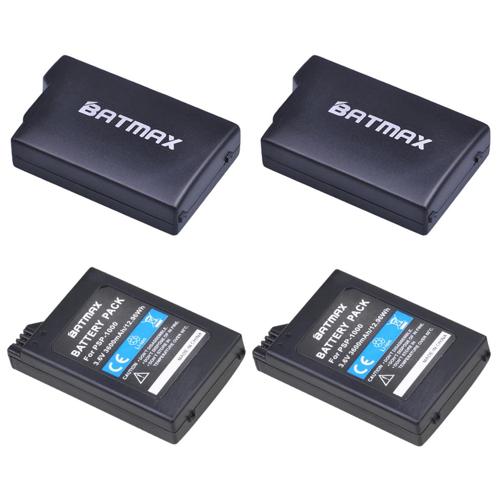 Batmax för sony psp -1000 batteri + digital laddare för sony psp 1000 playstation bärbar psp 1000 konsol ersättningsbatterier: 4 batterier