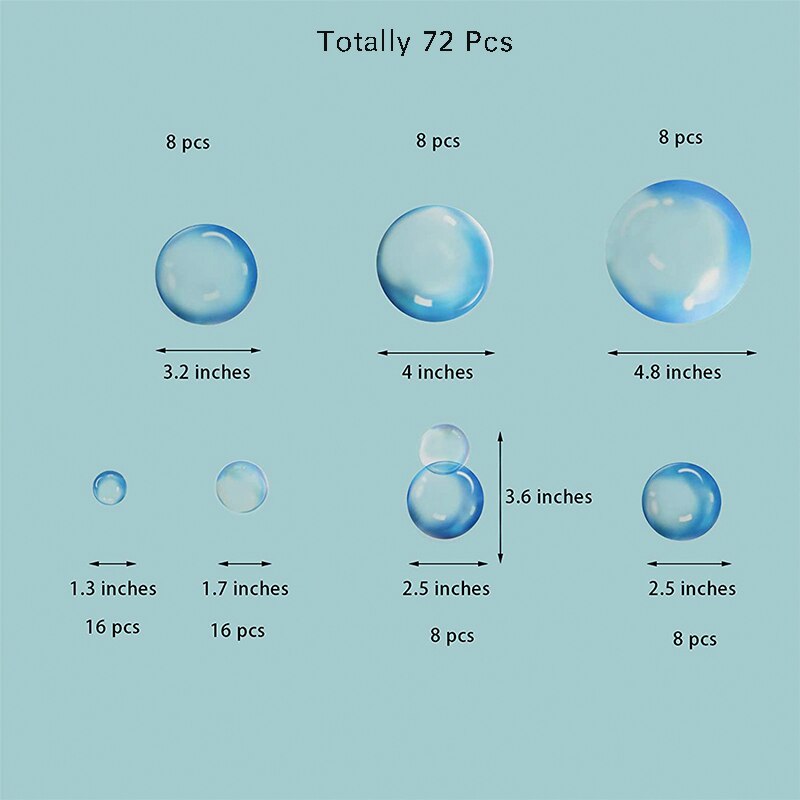 72Pcs Pvc Blauwe Bellen Cirkel Diy Wall Art Kids Badkamer Washroom Douche Tegel Verwijderbare Thuis Sticker Muurschildering Decoratieve Stickers: Blue