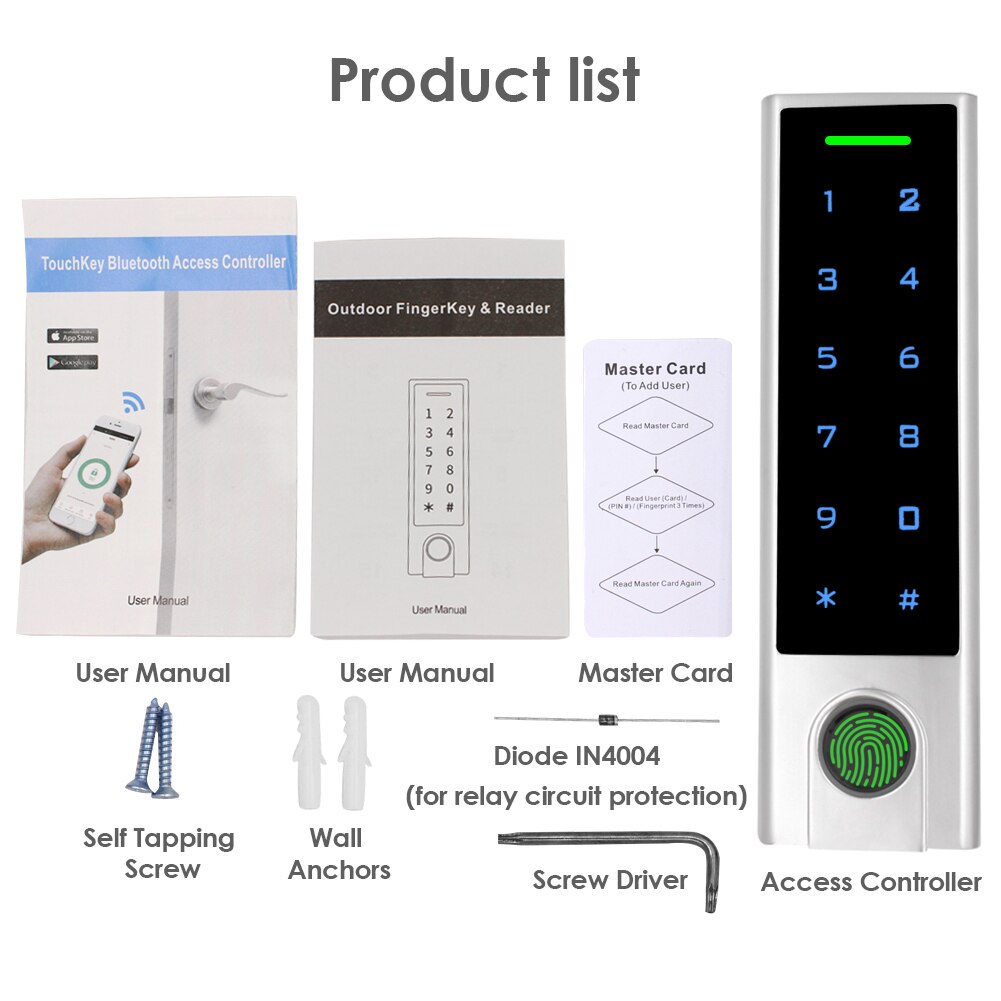 1000 User Bluetooth 125Khz RFID Access Controller Waterproof Fingerprint Access Control Keypad Tuya Mobile APP Remote Open