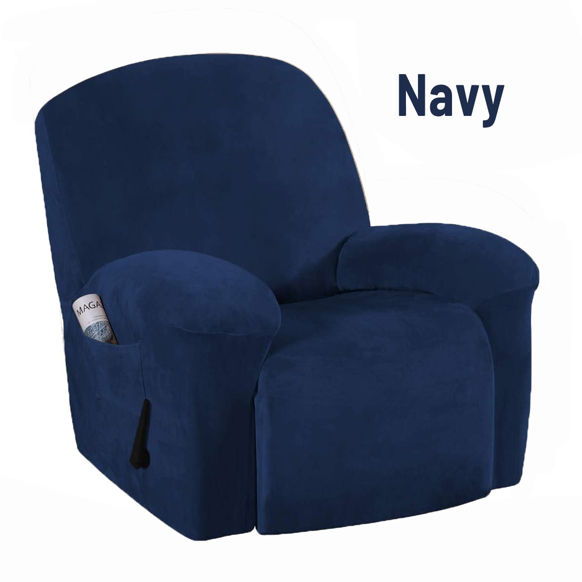 Tykkere superblødt fløjl hvilestol betræk fuld dækning hvilestol stolebeskytter stræk støvtæt lænestol betræk beskytter: Marine blå