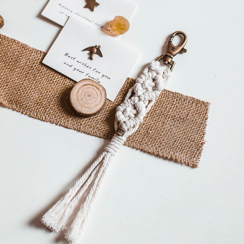 Macrame Keychains Boho Woven Bag Charms with Tassels Handcrafted Accessories for Car Key Purse Phone Unique Decoration Ornaments
