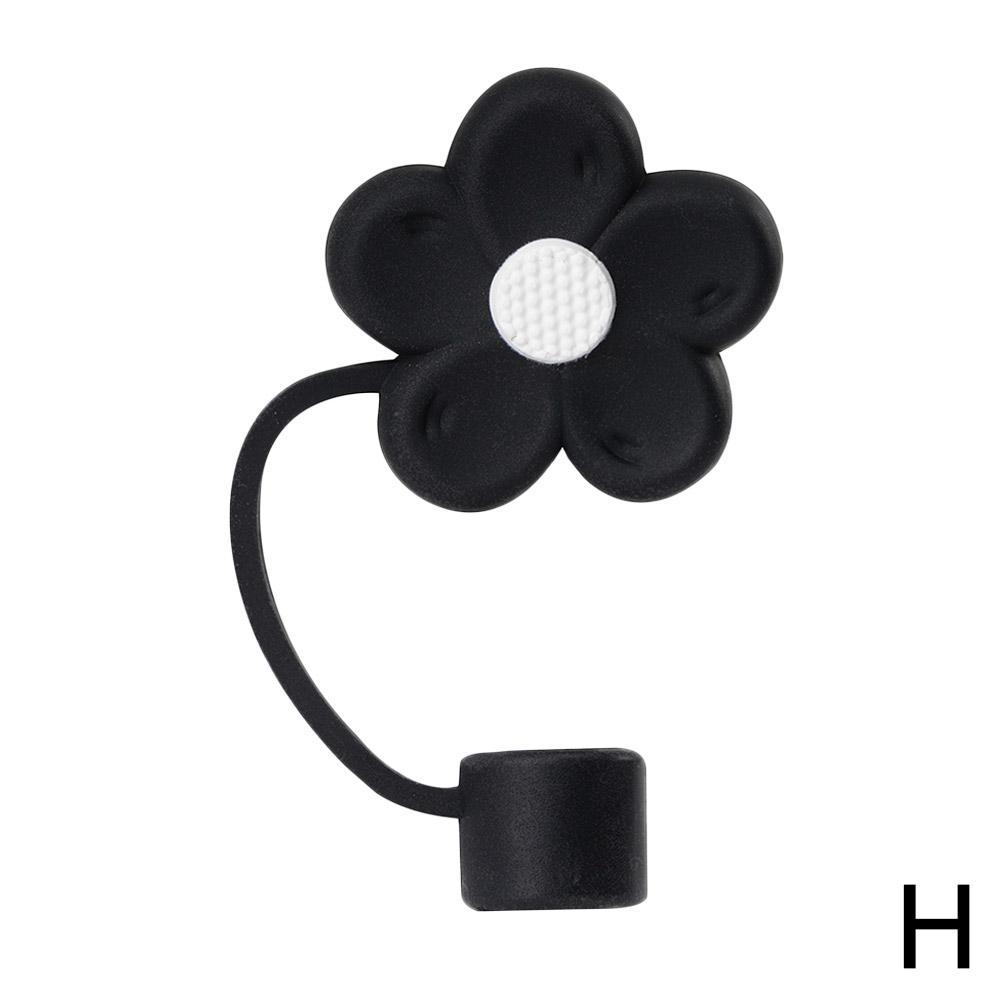 Stroh abdeckung für Stanley Tasse, süßer Stroh deckel, kompatibel mit 30 & 40oz Becher mit Griff, 10mm Silikon blumen stroh abdeckung: Schwarz