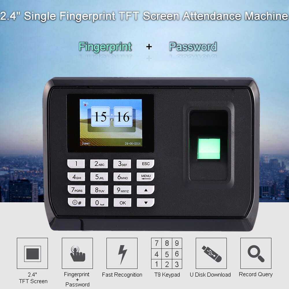 2.4inch TFT LCD Display USB Biometric Fingerprint Attendance Machine DC 5V/1A Time Clock Recorder Employee Checking-in Reader