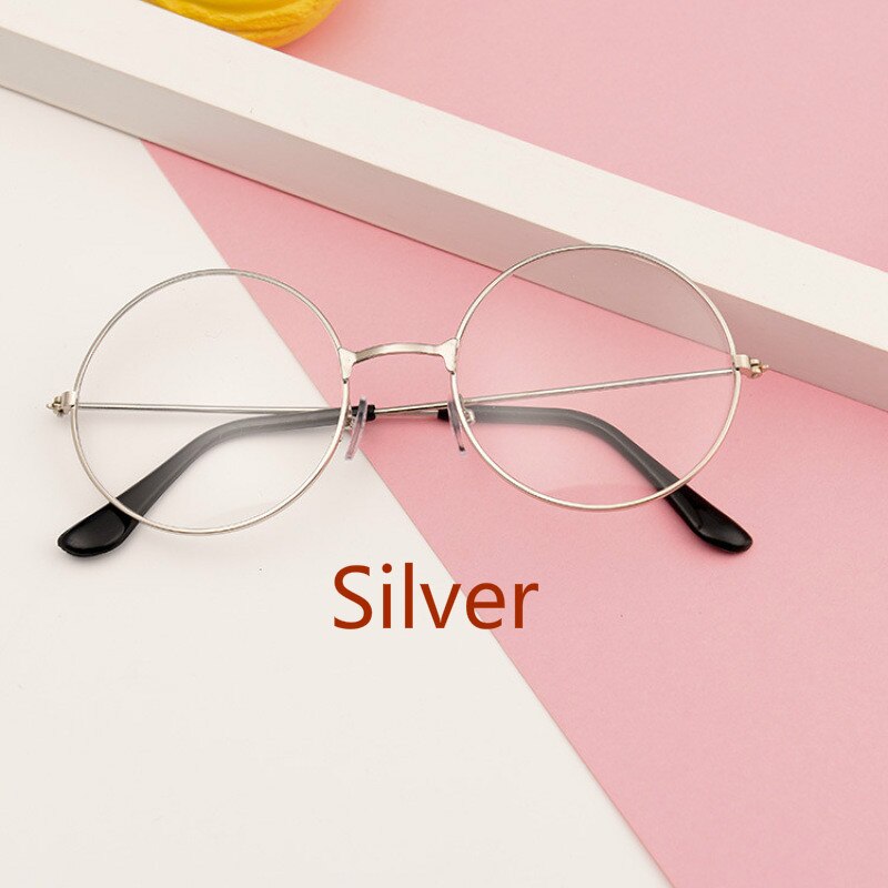 Vintage Retro Metal Frame Clear Lens women Glasses Nerd Geek Eyewear Eyeglasses Black Oversized Round Circle Eye Glasses: silver