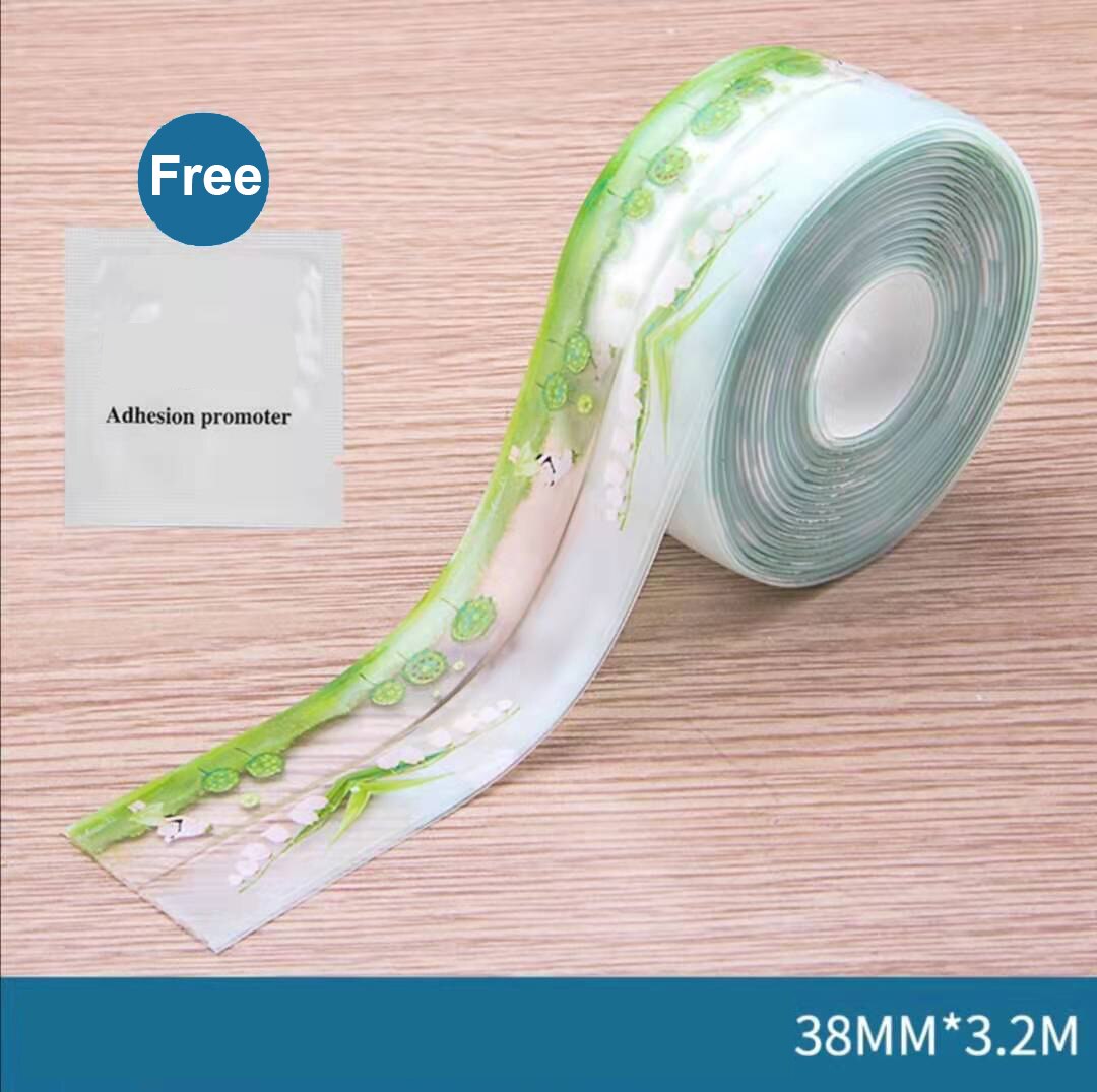 Multi print gennemsigtig 3.2 mx 38mm pvc tætningsbånd tape vinduer bad køkken vandtæt selvklæbende søm toilet hjørne: Pige