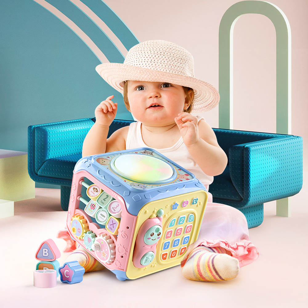 girl Multifunctional Musical Toys Toddler Baby Box Music Electronic Toys Gear Clock Geometric Blocks Sorting Educational Toys