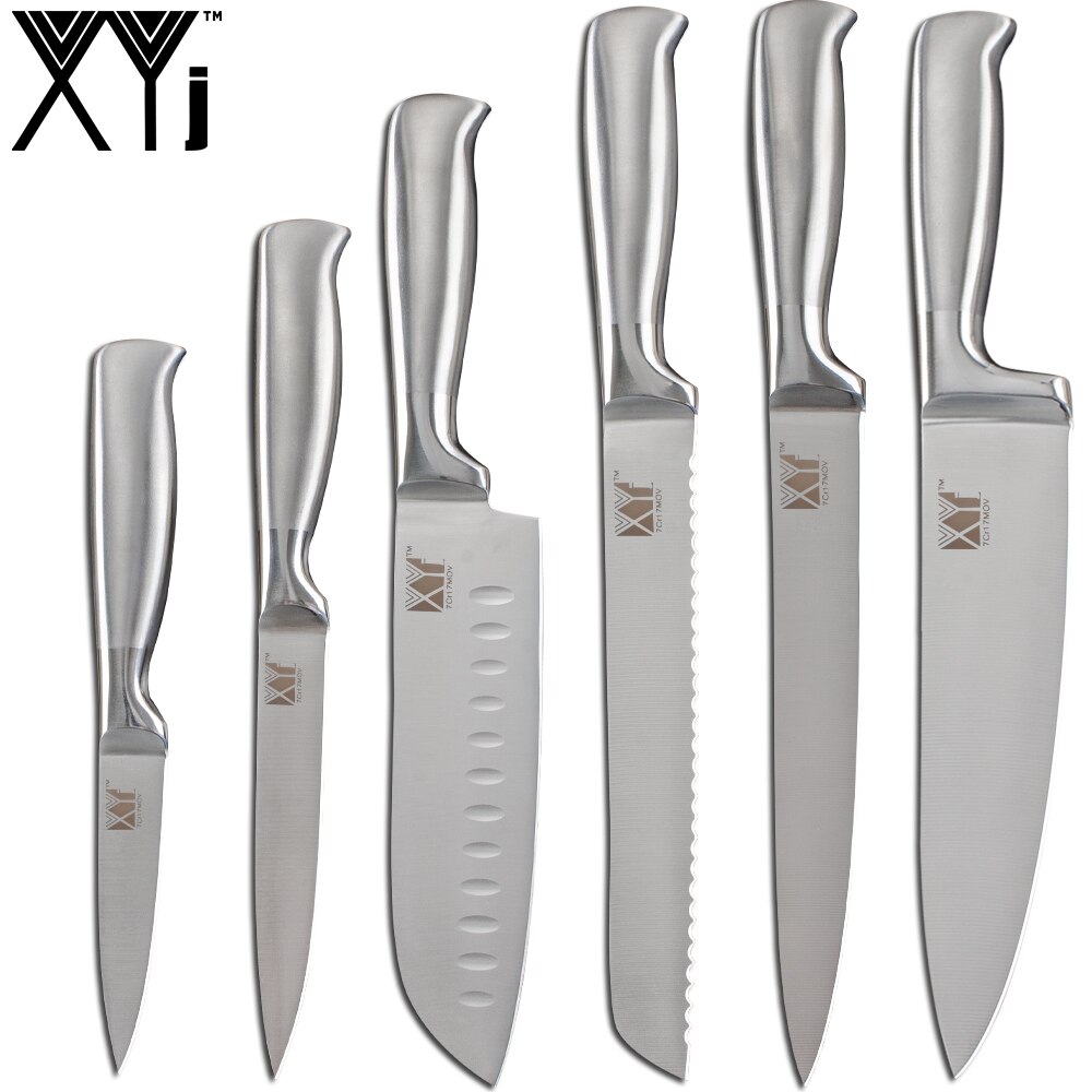 XYj-Juego de cuchillos de cocina de acero inoxidable, rebanador de pan de Chef, Santoku, Utilidad de pelar, soporte de cuchillo de acero inoxidable: 6PCS SET