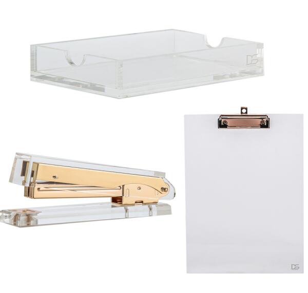 3pcs/setClear Memo Pad Note Holder+ Clear Acrylic Clipboard+Acrylic Stapler desk kit