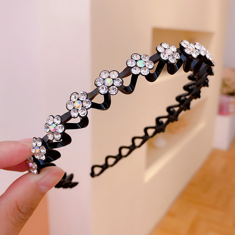 Non-Slip Rhinestone Hairbands Elastic Flower Pearl Women Hair Hoop Bands Headband Bezel Girls Hair Accessories Headdress: WHITE