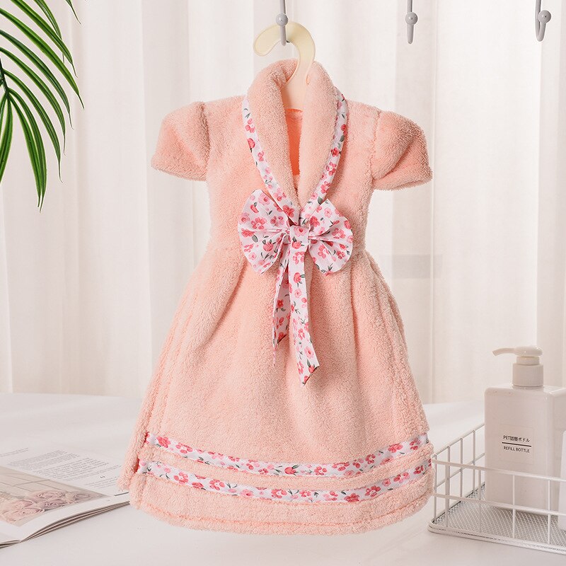 Bathroom Cute Hanging Towel Coraline Bow-knot Skirt Soft Thick Printed Flower Girls Dress Hand Towel for Children to Wipe Hands: Pink