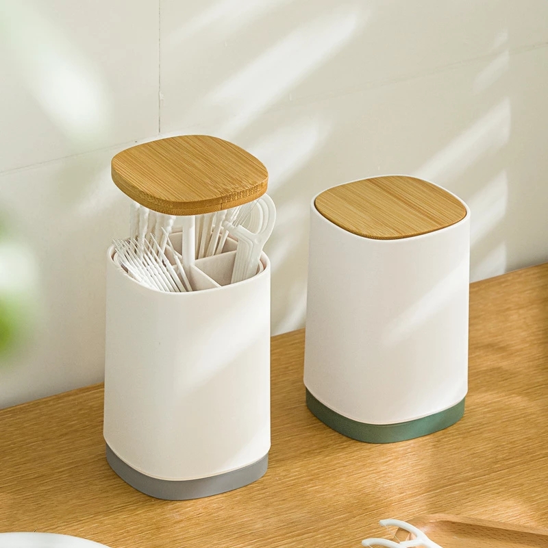Automatic Pressed Cotton Bud Swabs Toothpick Holder Dispenser Case Holder Storage Organizer Box Home Decoration