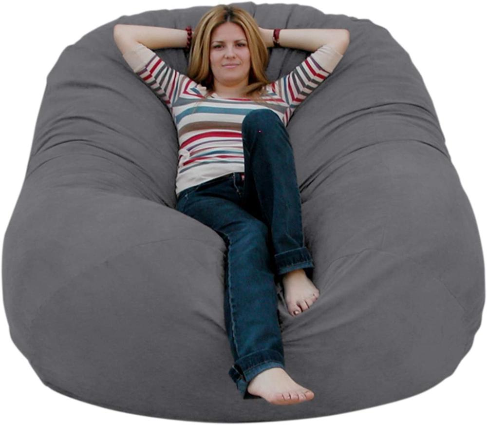 Mysig säck 6- fot stor bockskinn mjuk bean bag stol sofföverdrag: Ljusgrått