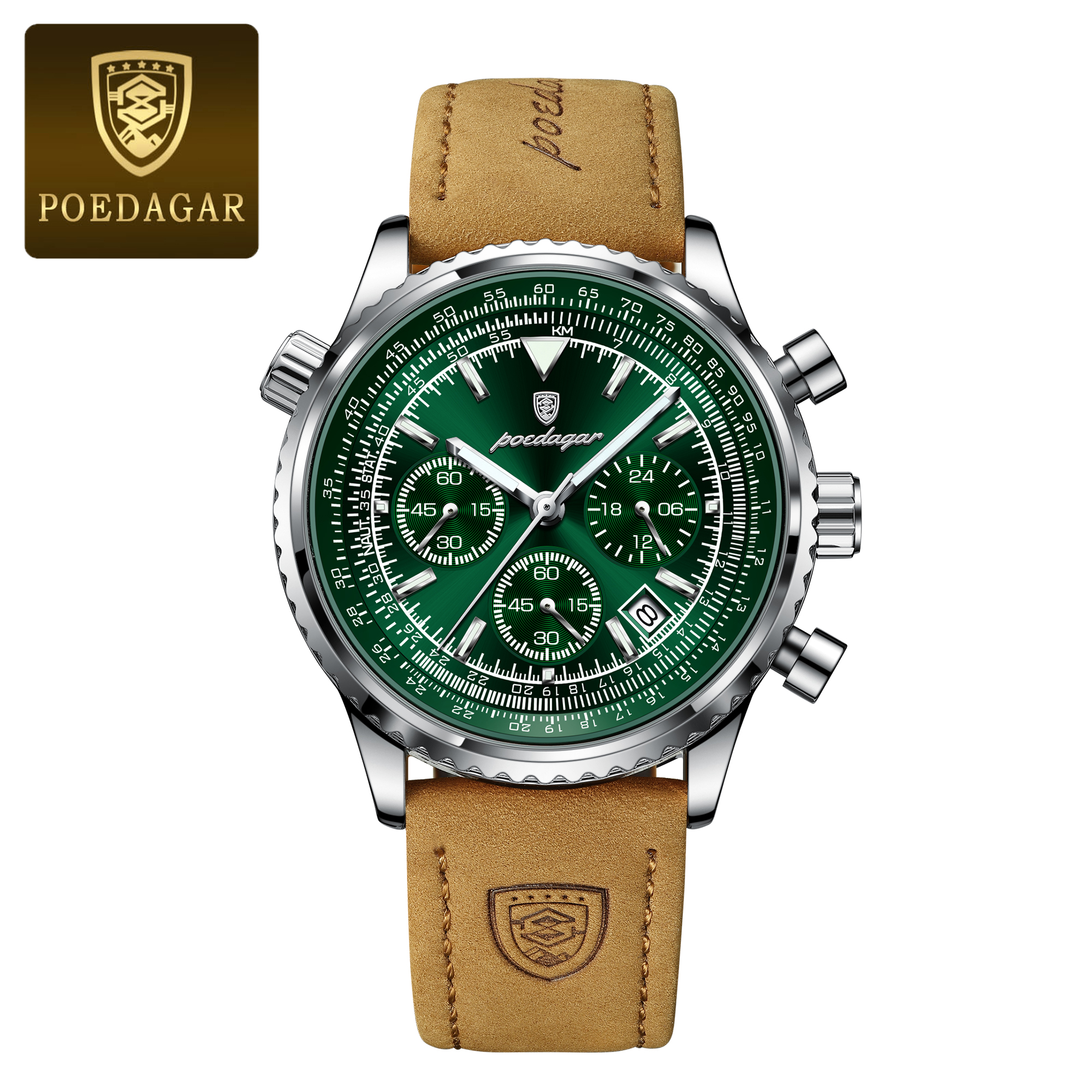 POEDAGAR oben Luxus Männer Uhr Wasserdicht Leucht Datum Chronograph Sport Mann Armbanduhr Leder herren Quarz Uhren Männlich Reloj: Bronze-