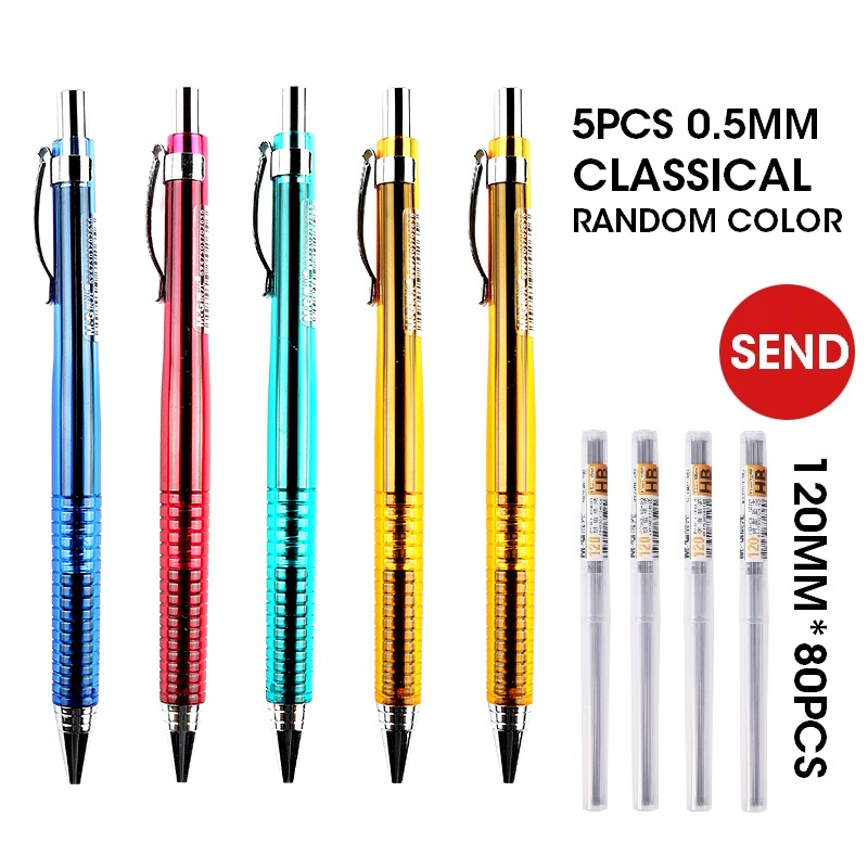Andstal Fully Automatic Mechanical Pencil "NO NEED TO PUSH BUTTON" 0.5mm 0.7mm M&amp;G Plastic Auto Pencils Cute Kawaii For School: 0.5mm Classical 5pcs