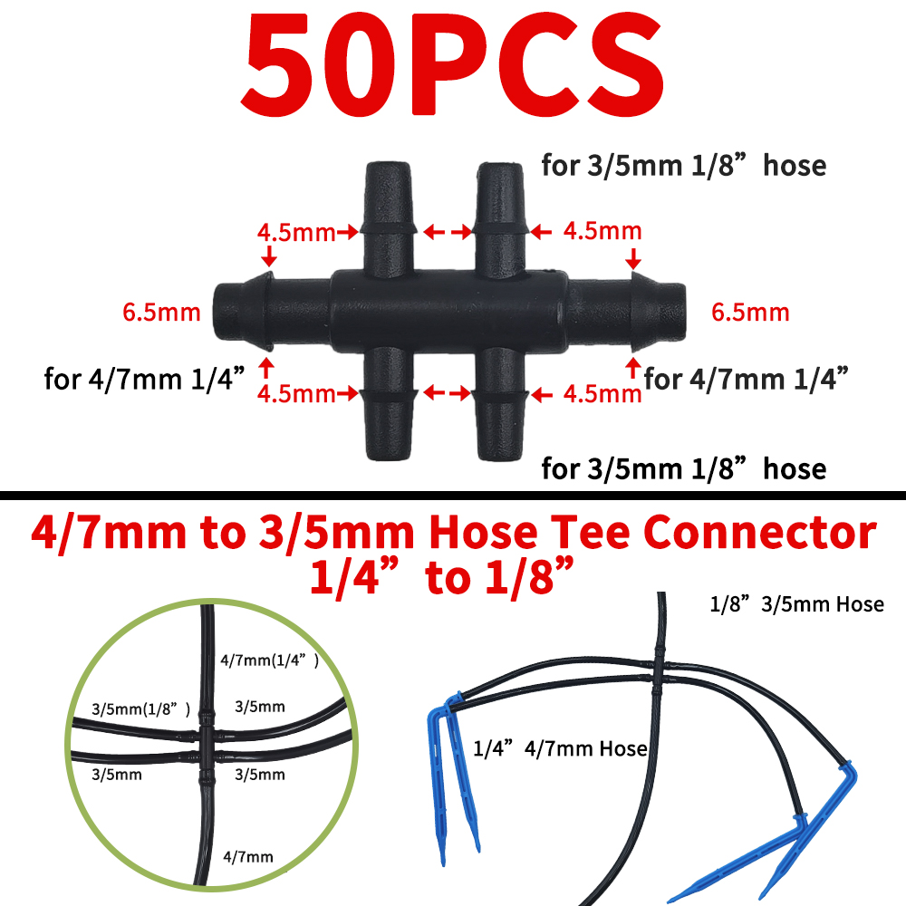 Garden Water Connector Drip Irrigation for 1/4'' & 1/8'' Tubing Hose Accessories Joint Barbed Tees Cross Eng Plug Adaptors: PURPLE