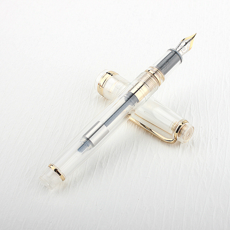 Jinhao 82 pluma estilográfica transparente Clip dorado pluma giratoria Popular EF F M NIB negocios Oficina escuela suministros escritura
