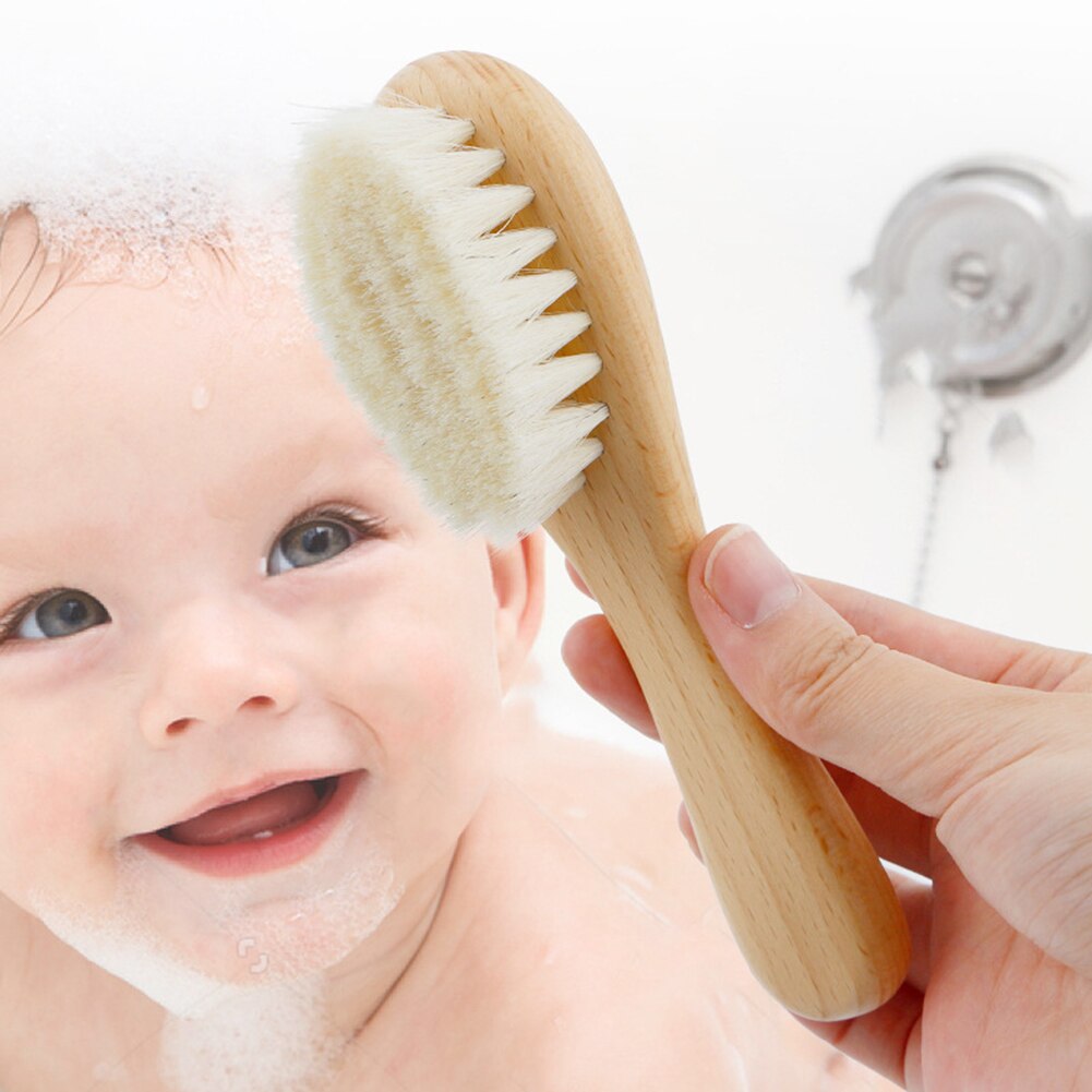 Escova de cabelo para bebês, 2 peças, madeira, recém-nascido, escova de pentear, massageador de cabeça, recém-nascido