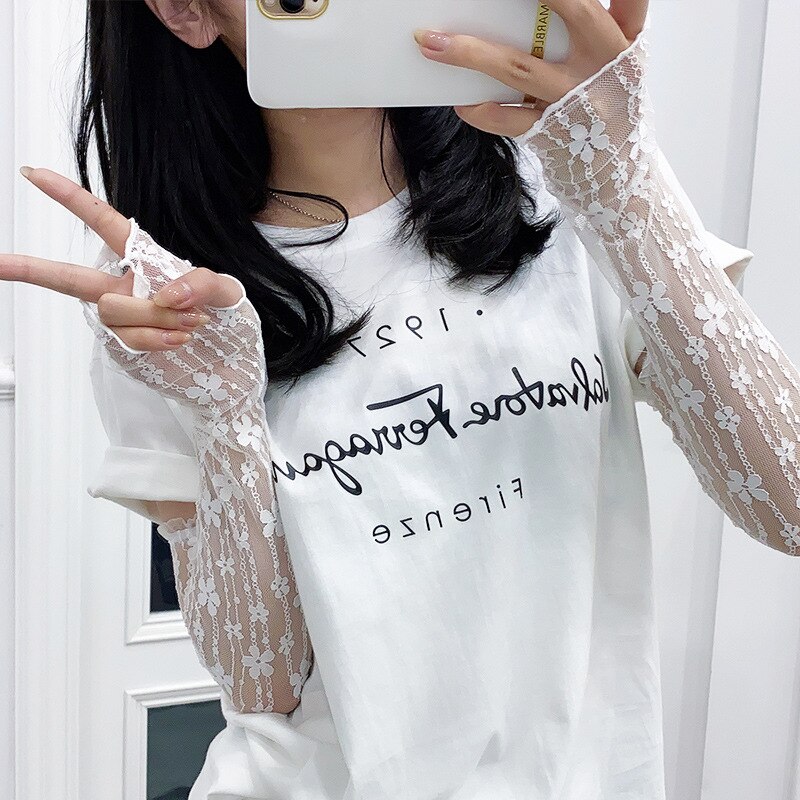 Long Lace Hollow-Out Fingerless Gloves Sun Protection Sleeves Mesh Lace Thin Cycling Sexy Lolita Punk Gloves