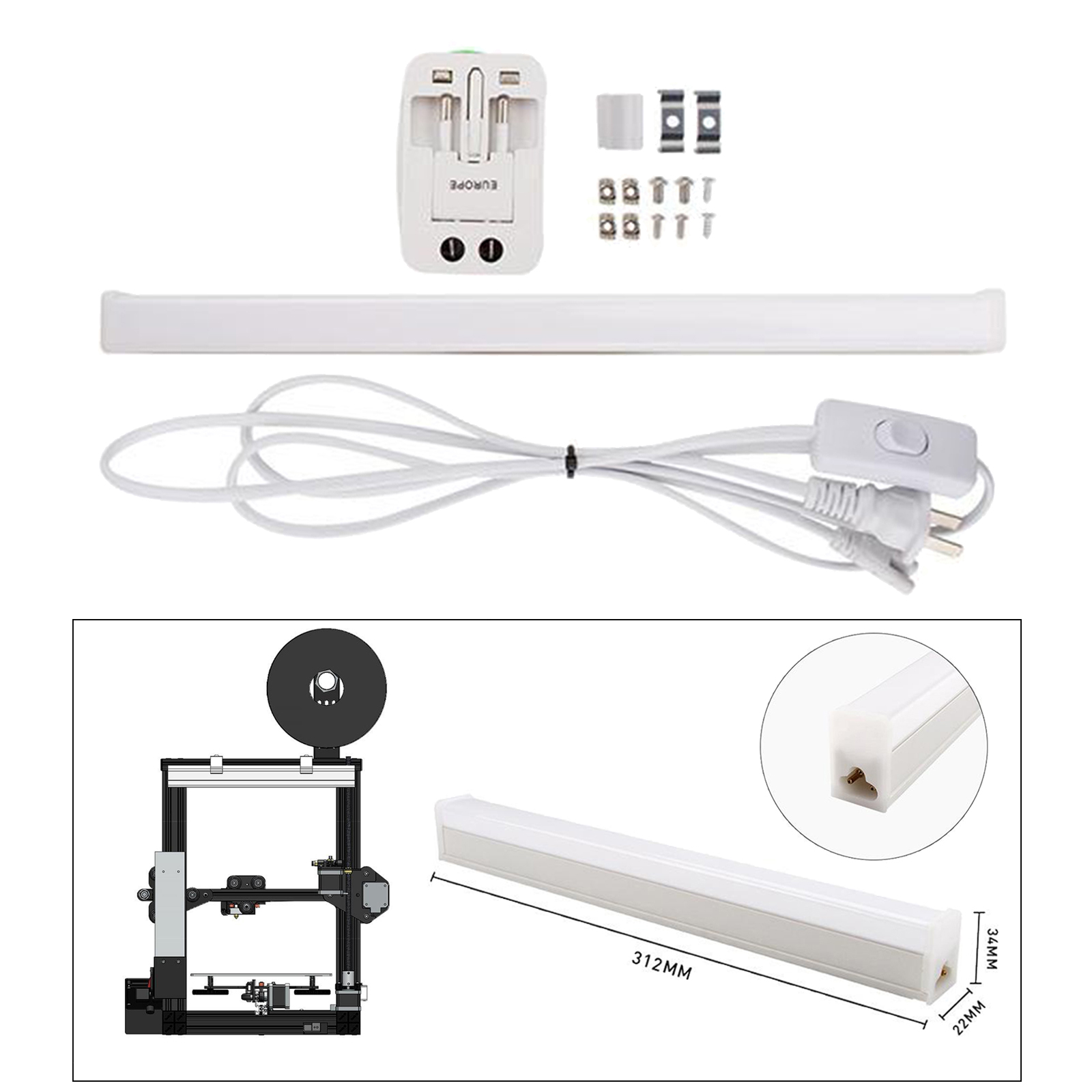 3D Printer Led Buis Nachtlampje Kit Met Schakelaar Kabel Voor CR-10 ENDER-3