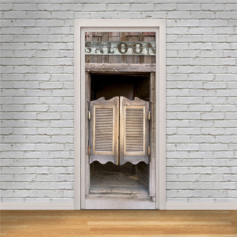 Rétro Western Cowboy Bar en bois porte autocollants bricolage vinyle auto-adhésif papier peint rouleau pour meubles salle de bains cuisine PVC autocollants