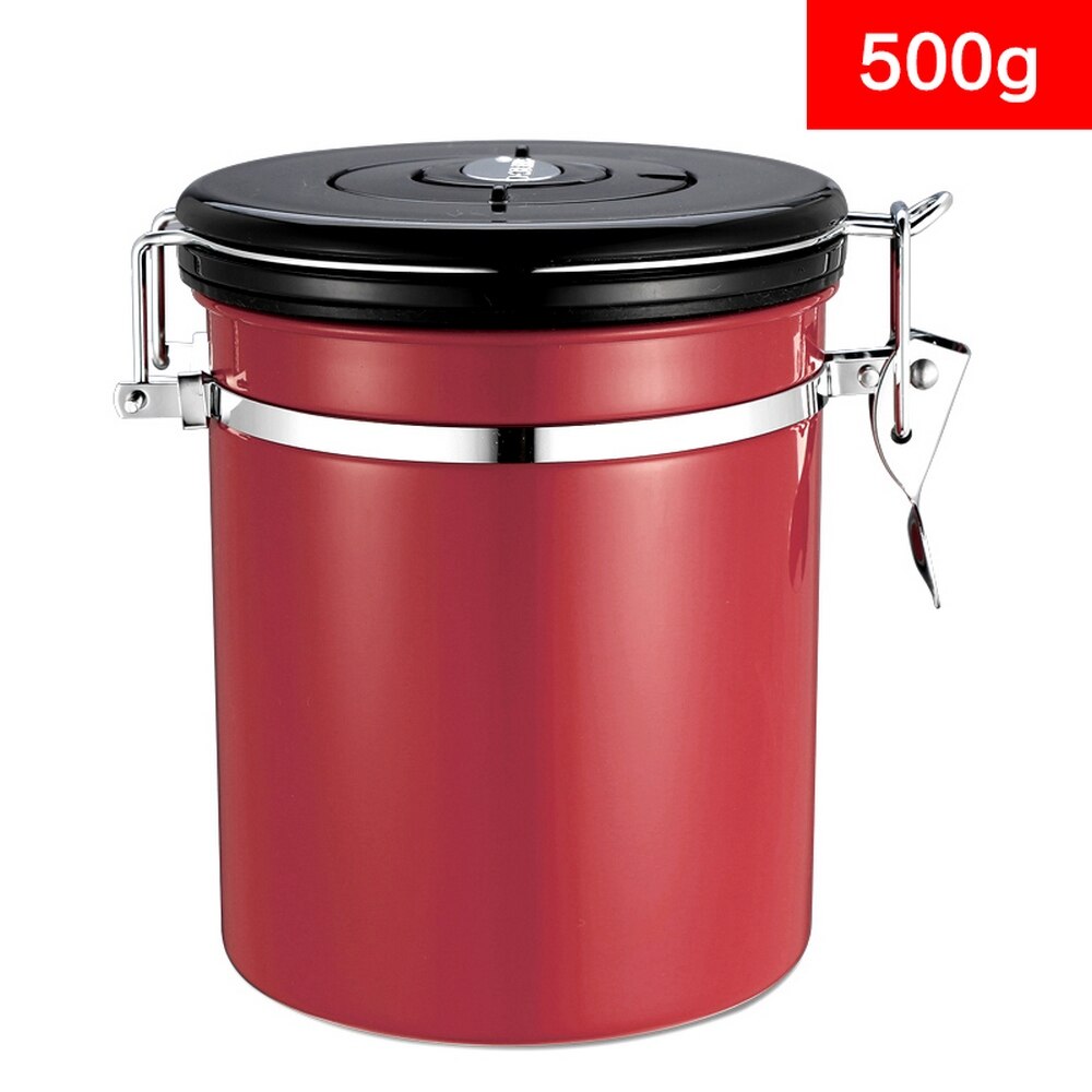 Stainless Steel Sealed Tank Coffee Bean Tea Storage Storage Box Container Dried Fruit Airtight Cans with Exhaust Valve: Red