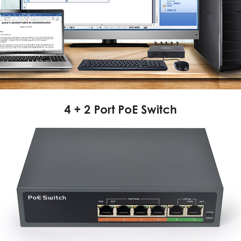 10/100 Mbps 4 2 Poorten Smart Netwerk Switcher RJ45 Injector Snelle Schakelaar Met Interne Power 65W 48V Poe schakelaar